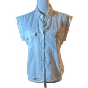 Cloth & Stone White Cap Sleeve Button Down Top